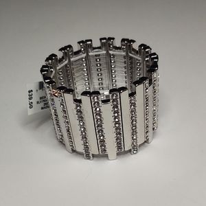 Thalia Sodi NWT Silver Tone Crystal Pave Bar Chunky Stretch Bracelet